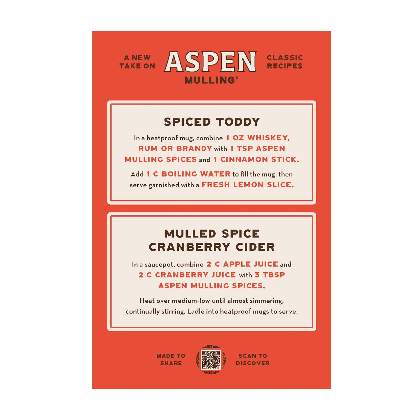 Otis Foods - Aspen Mulling Spices - Recipe Card Tear Pad