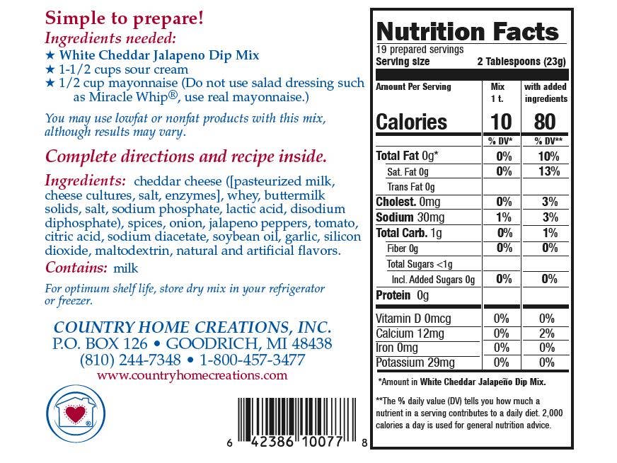 Country Home Creations - White Cheddar Jalapeno Dip Mix