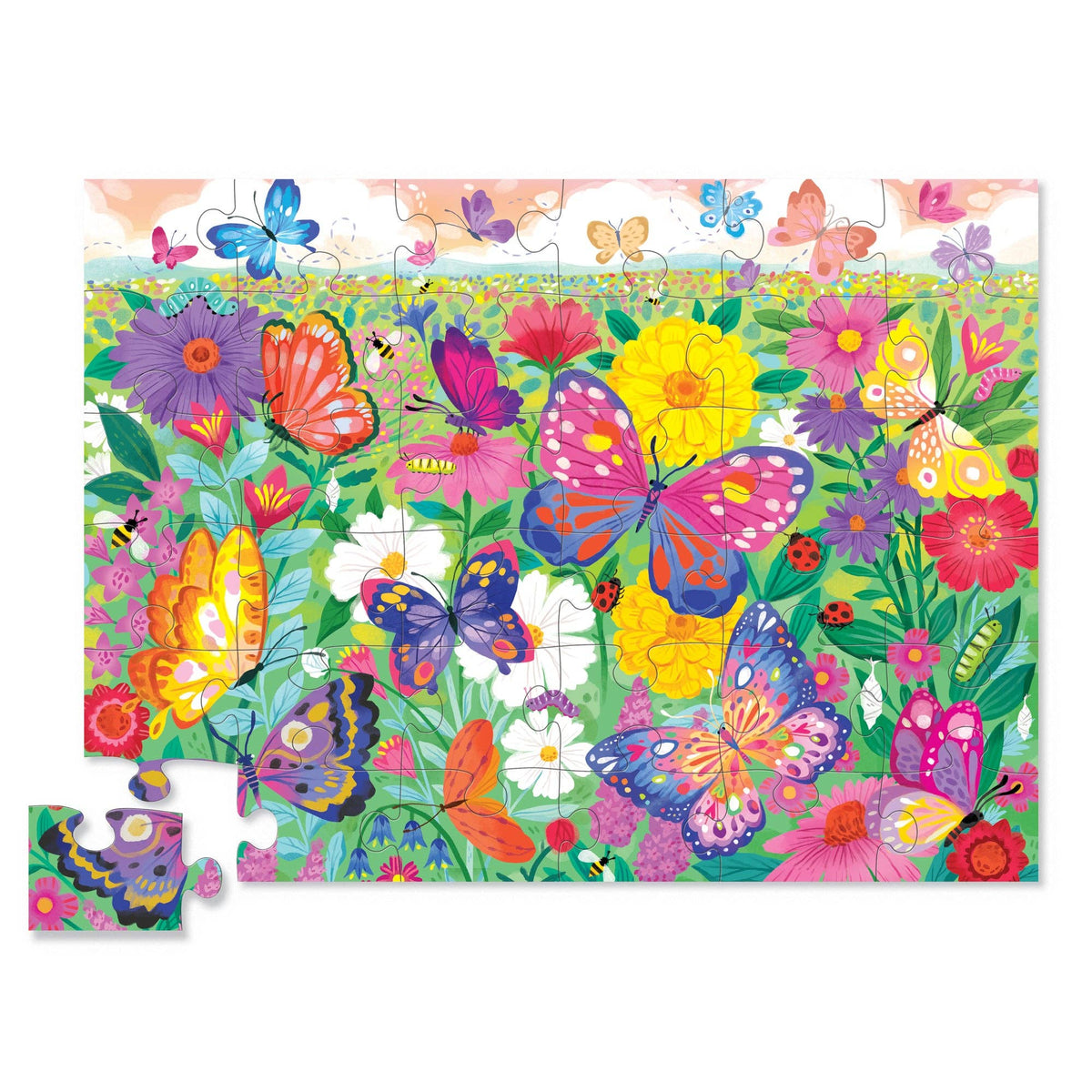 Crocodile Creek Inc. - 36-Piece Shaped Box Puzzle - Butterfly Garden