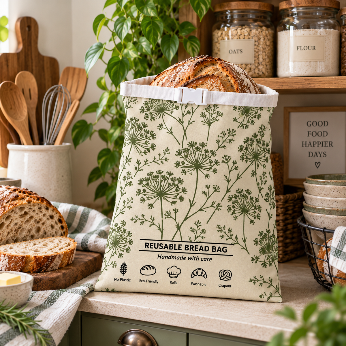 My Rustic Roots - Wishing Wisps in the Green Meadows Reusable Bread Bag