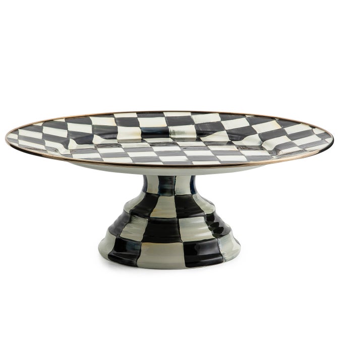 Large Pedestal Platter Violet Check