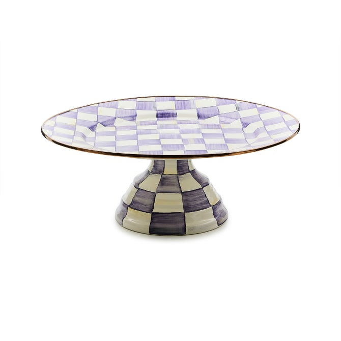 Large Pedestal Platter Violet Check