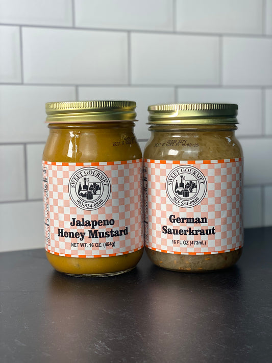 Sweet Gourmet's Jalapeño Honey Mustard & German Sauerkraut