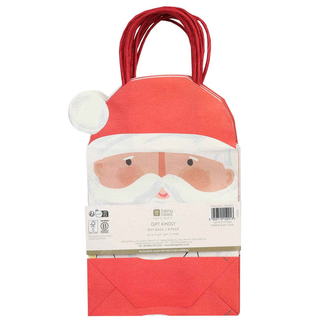 Fun Guy Santa Christmas Paper Gift Bags | 8 Pack |