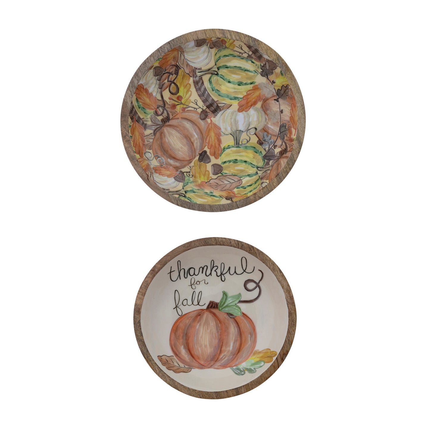 Autumn Harvest Enameled Mango Wood Bowls - set of 2