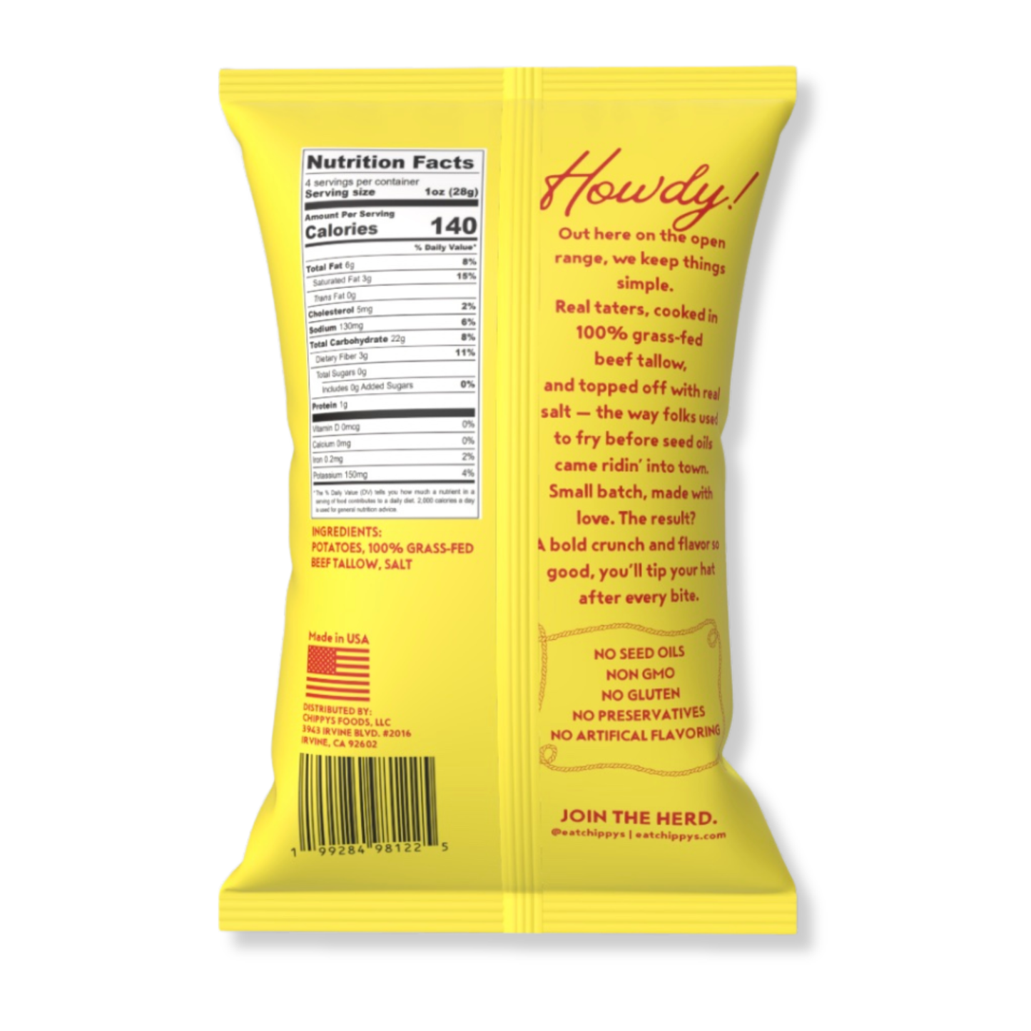 CHIPPYS — 100% Grass-Fed Beef Tallow Potato Chips