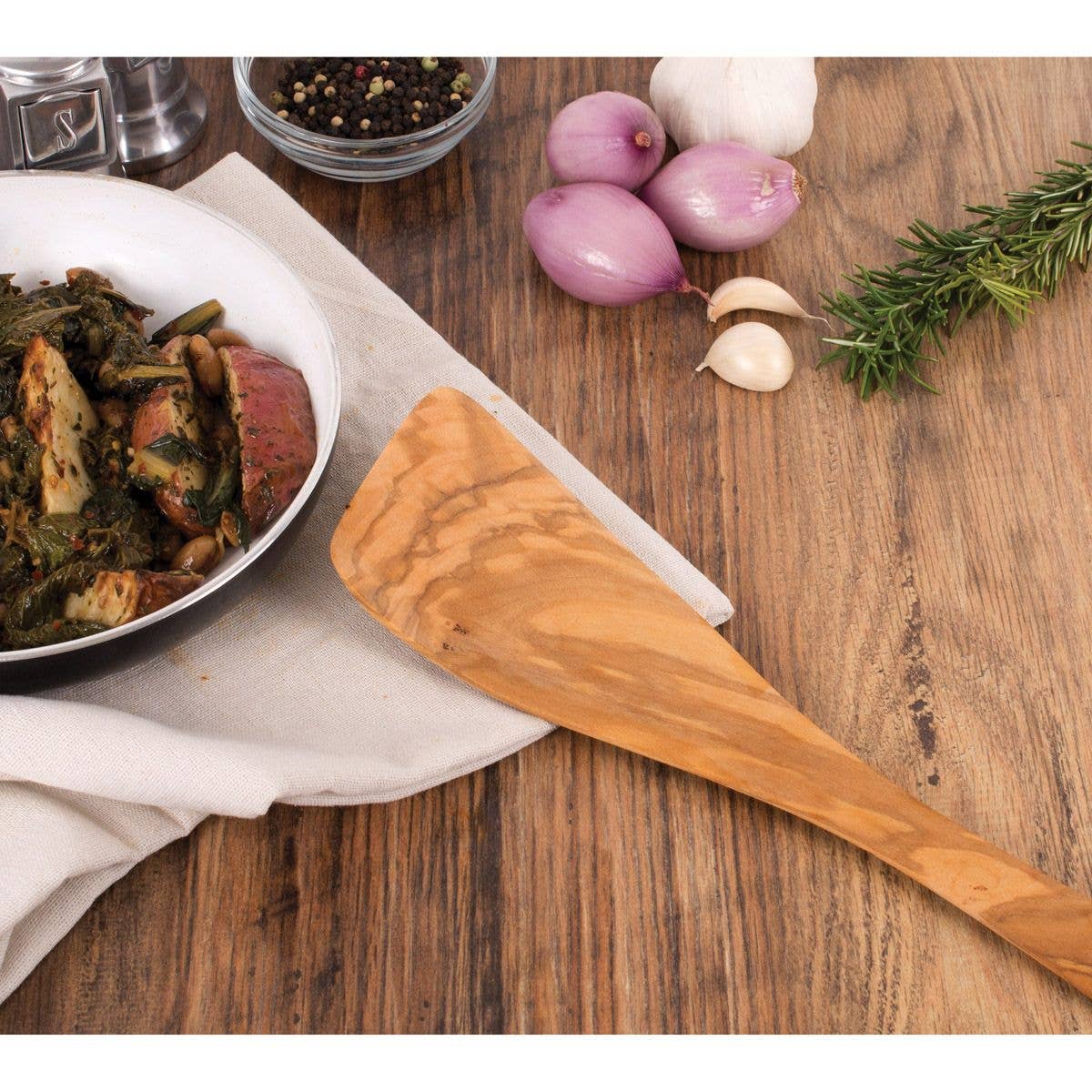 Italian Olive Wood Wide Spatula for Cooking, 12.5in