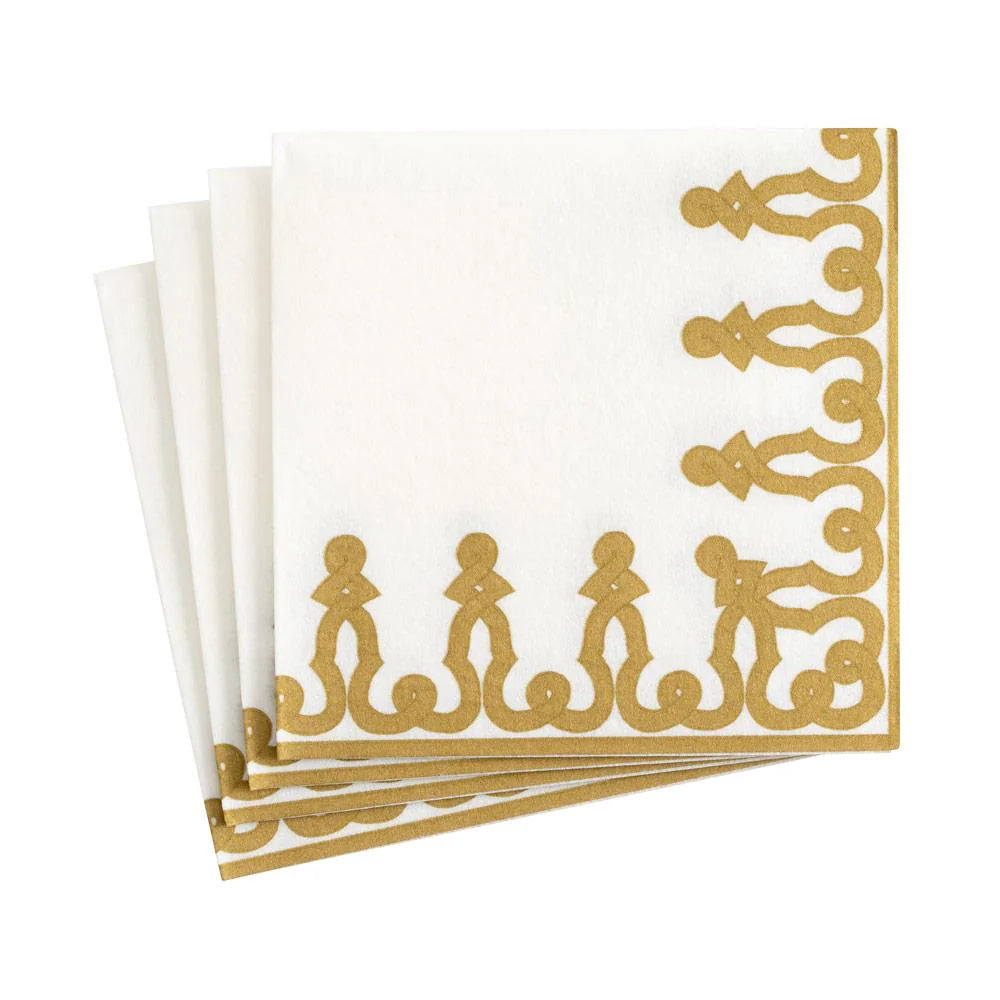Paper Linen Dessin Passementerie Gold Cocktail Napkins