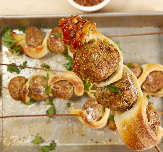 Irresistible Skewered Meatballs: A Gourmet Delight with Sweet Gourmet's Pizza Dough