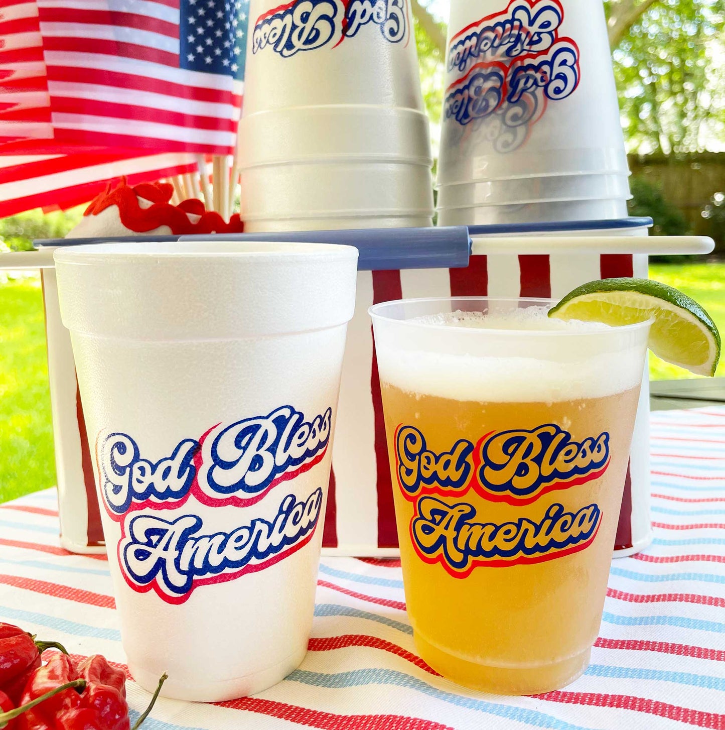Two Funny Girls - July 4th/Patriotic-God Bless America Script Foam Cup 10 Pack