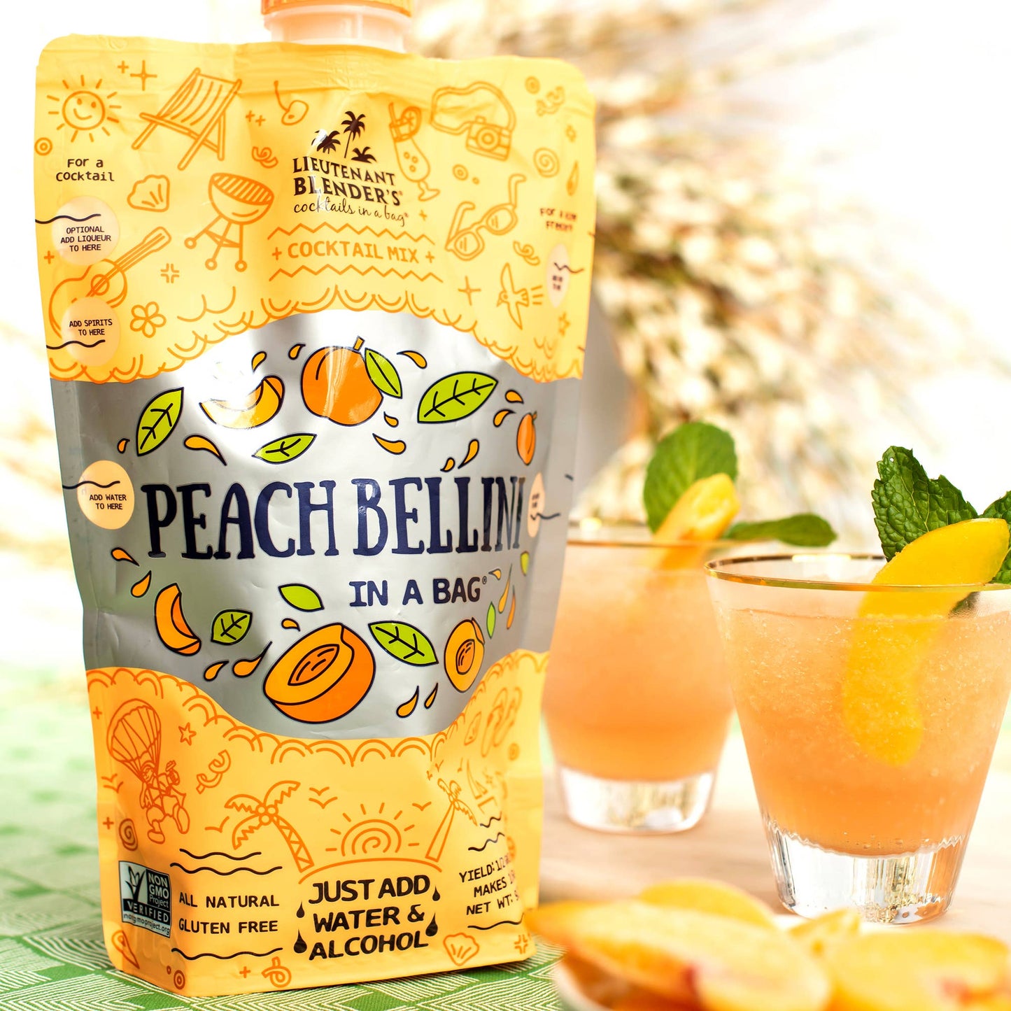 Lieutenant Blender's Cocktail Mixes - Peach Bellini in a Bag® Cocktail / Mocktail Slushie Mixer