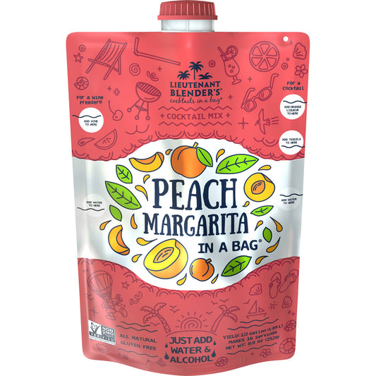 Lieutenant Blender's Cocktail Mixes - Peach Margarita in a Bag® Cocktail / Mocktail Slushie Mixer