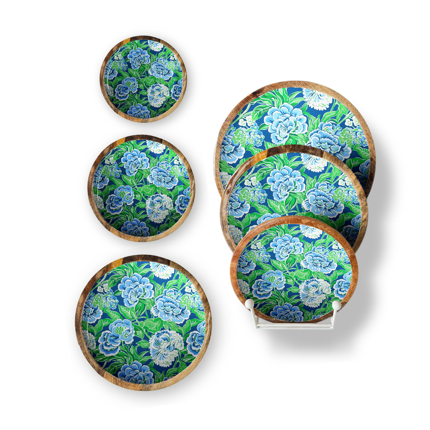 Blue & Green Floral Trays