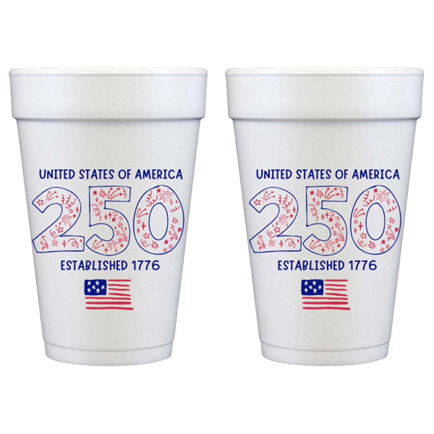 Two Funny Girls - July 4th/Patriotic - USA 250 Doodles (Foam Cup 10 Pack)
