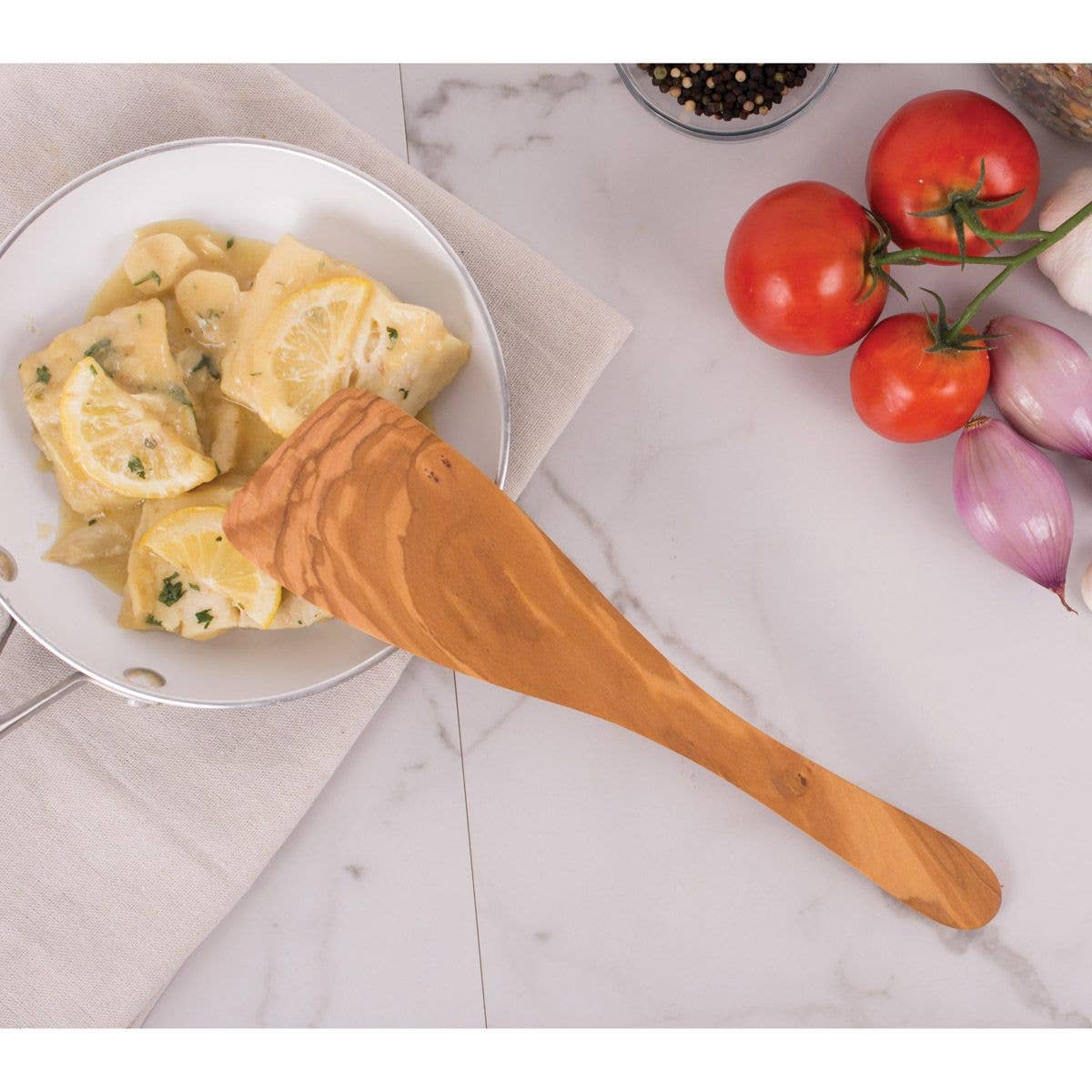 Italian Olive Wood Wide Spatula for Cooking, 12.5in