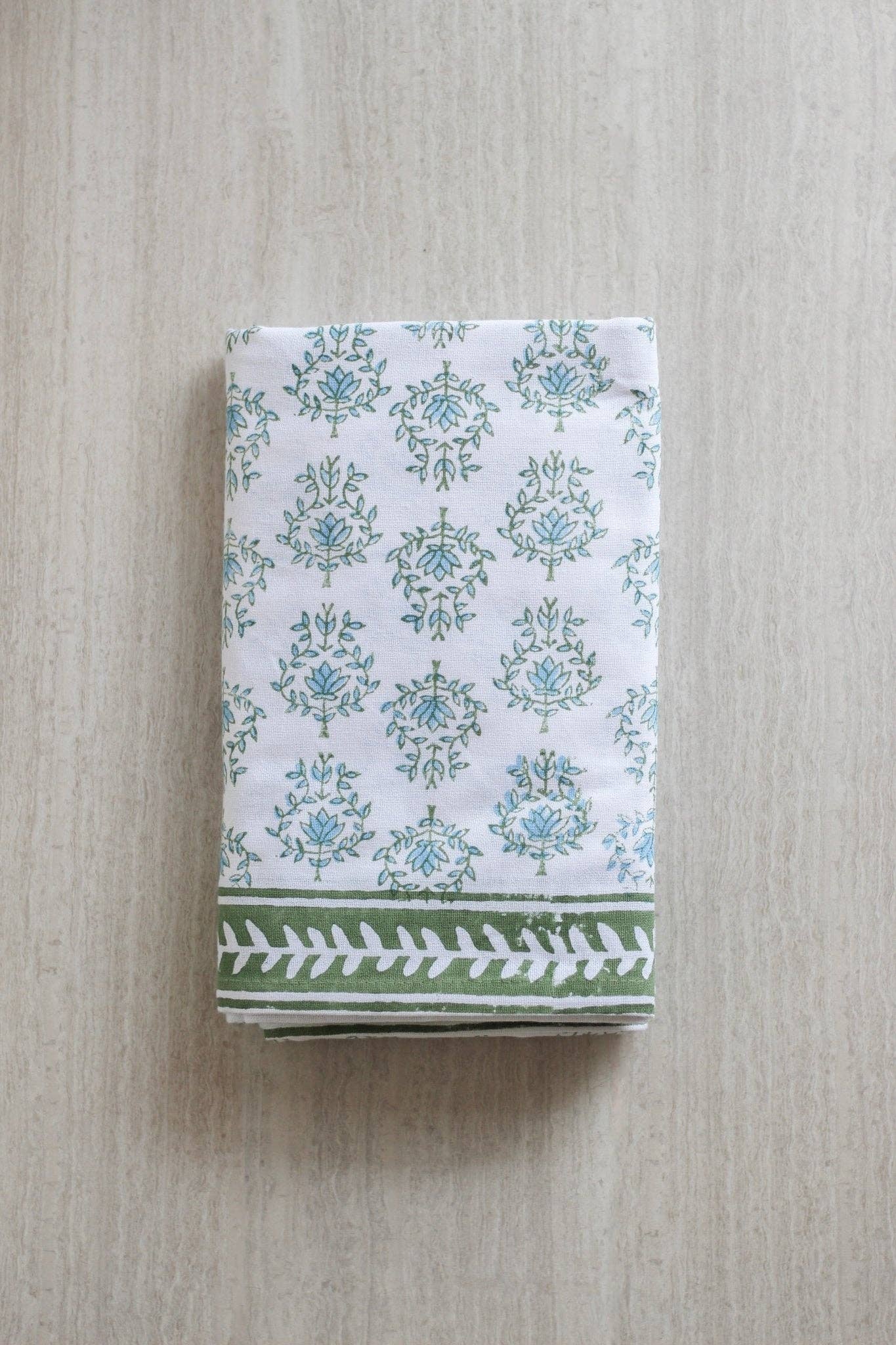 Mended - Table Throw - Lotus, Sage & Uniform Blue with Sage Vine Border