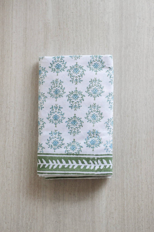 Mended - Table Throw - Lotus, Sage & Uniform Blue with Sage Vine Border