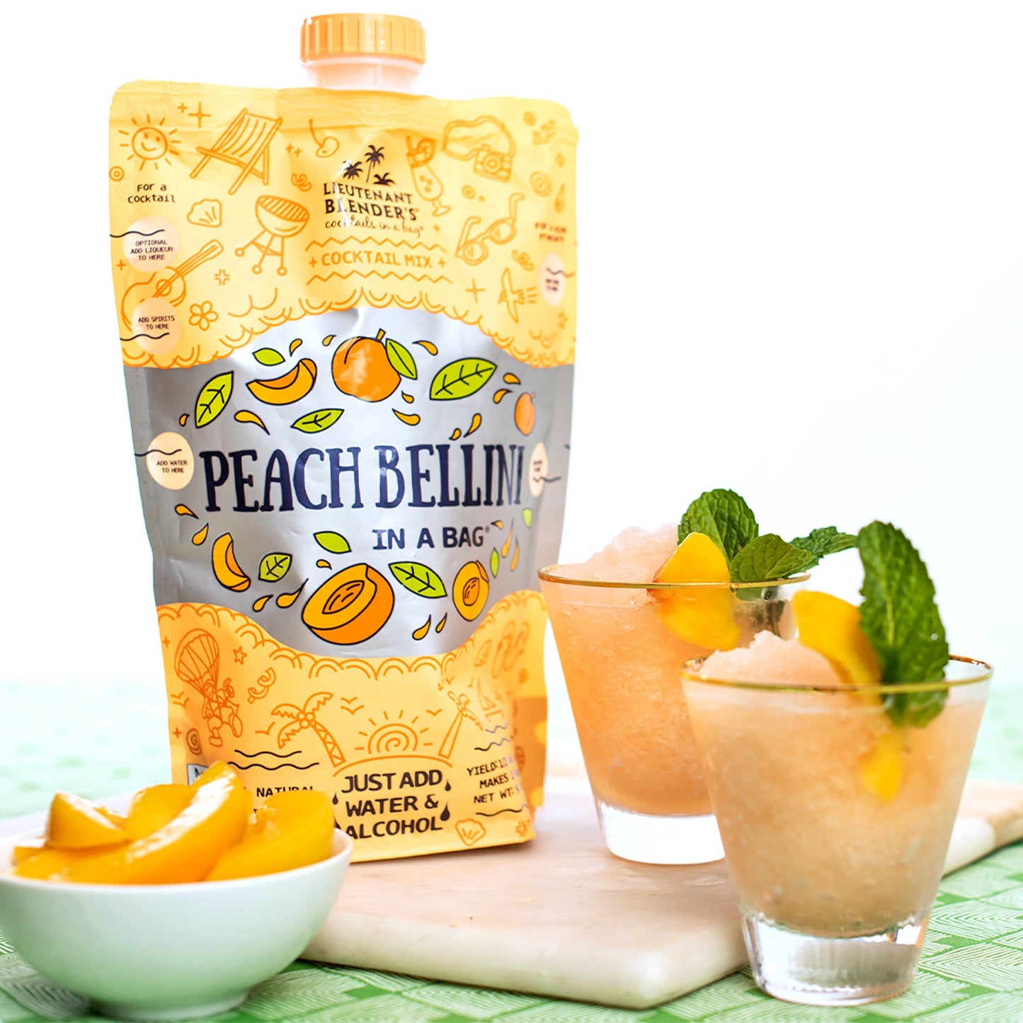 Lieutenant Blender's Cocktail Mixes - Peach Bellini in a Bag® Cocktail / Mocktail Slushie Mixer