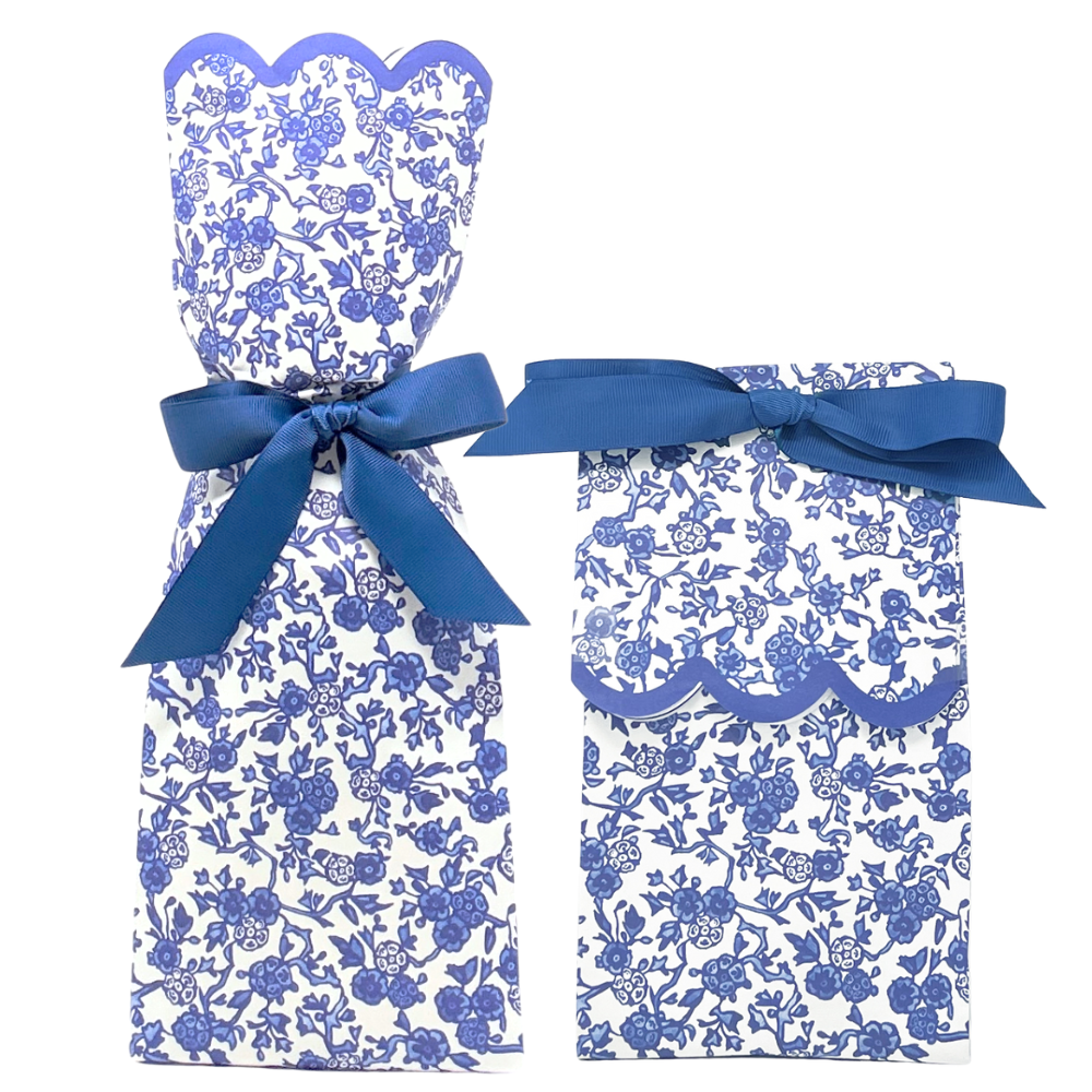 Lucy Grymes Designs - Blue Chinoiserie Wine + Gift Bag Kit | Set of 6