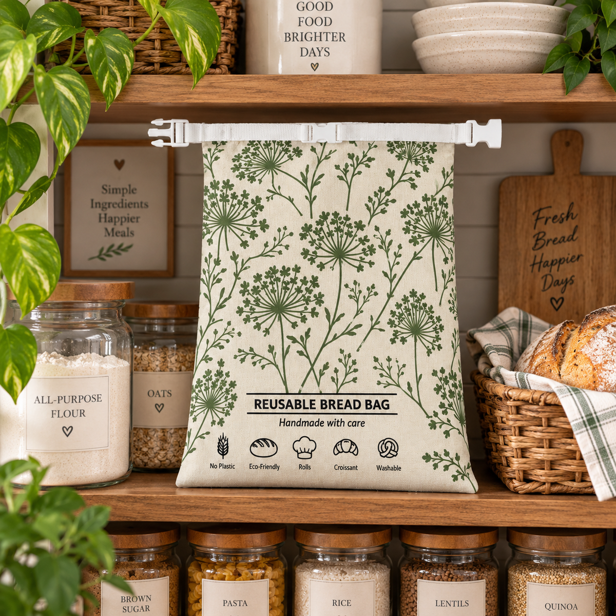 My Rustic Roots - Wishing Wisps in the Green Meadows Reusable Bread Bag