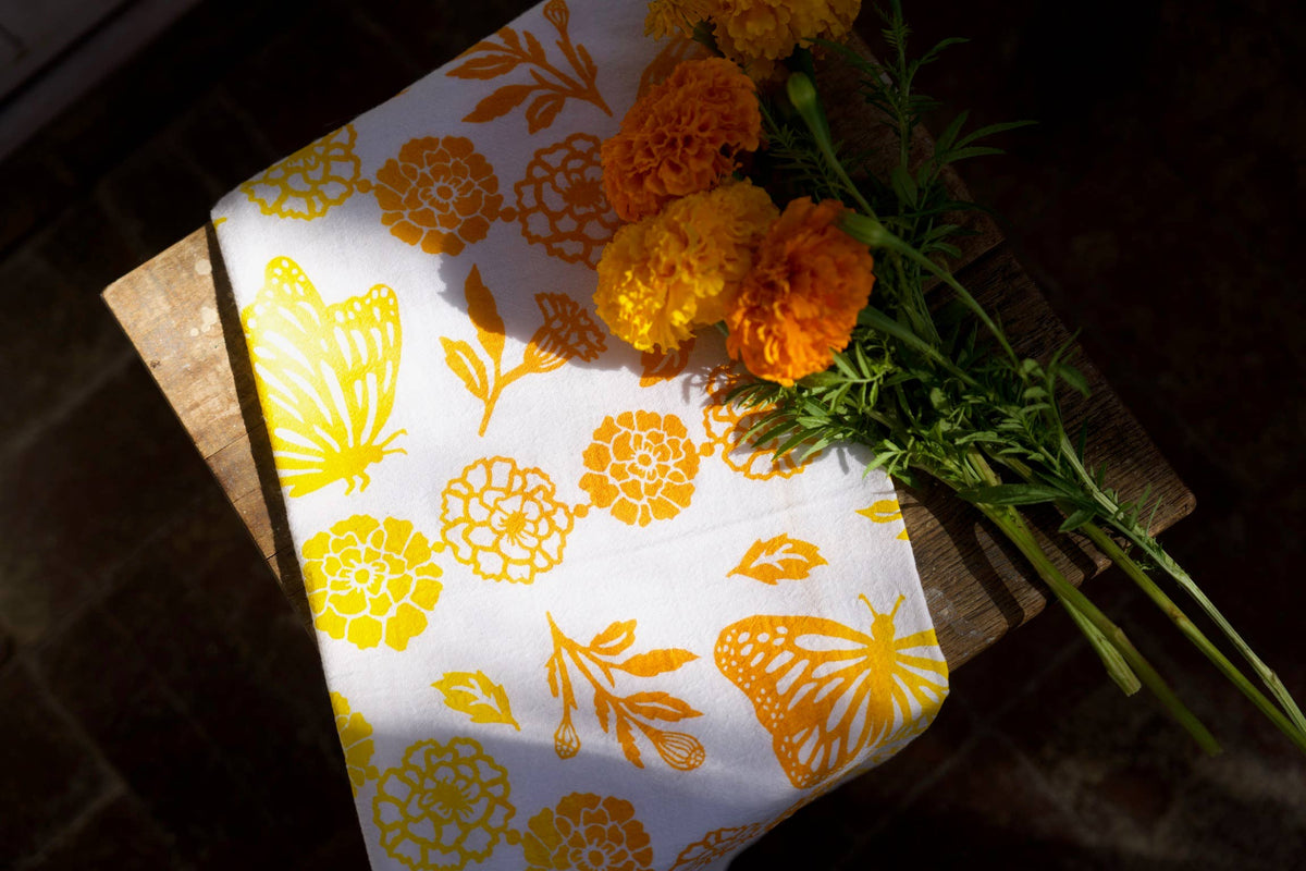 Flour Sack Dish Towel - Monarchs & Marigolds