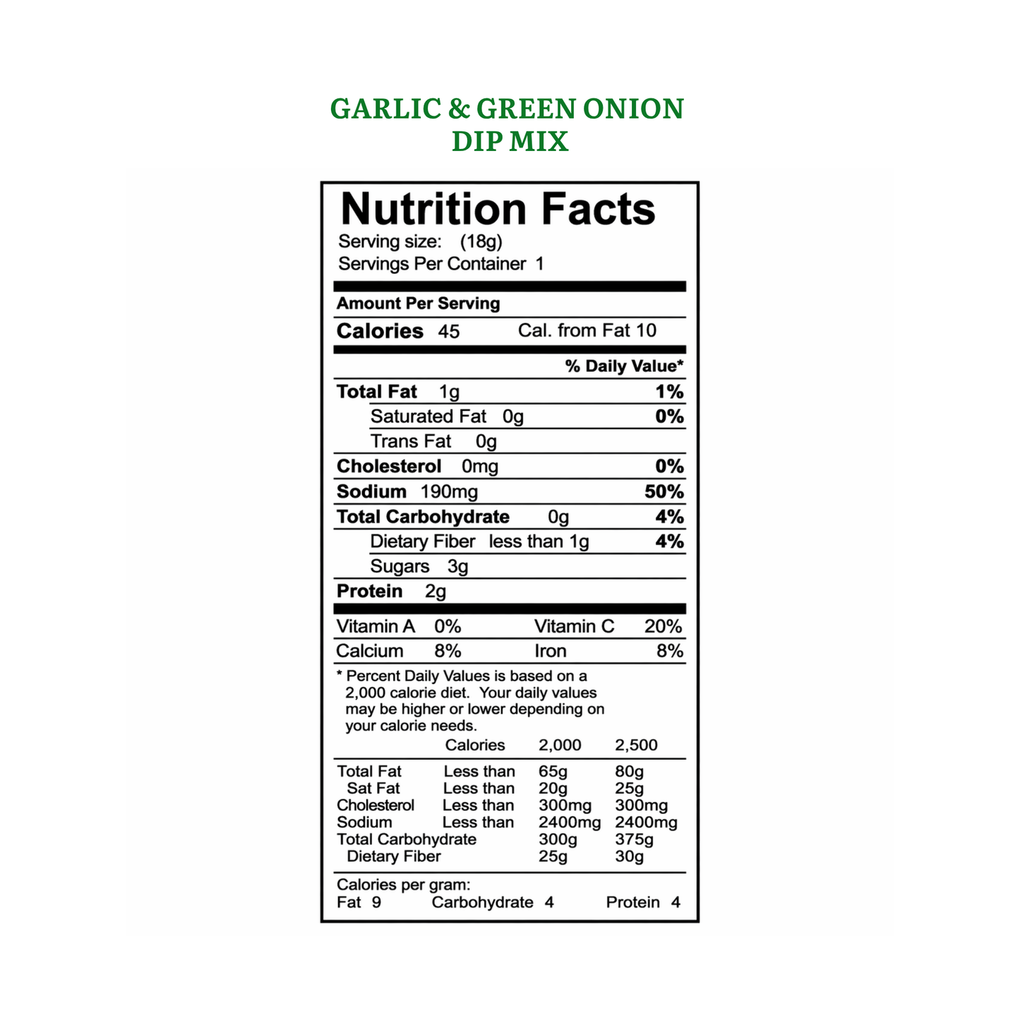 Mills Gourmet - Dip Mix - Garlic & Green Onion - .65 oz Kraft Pillow Box