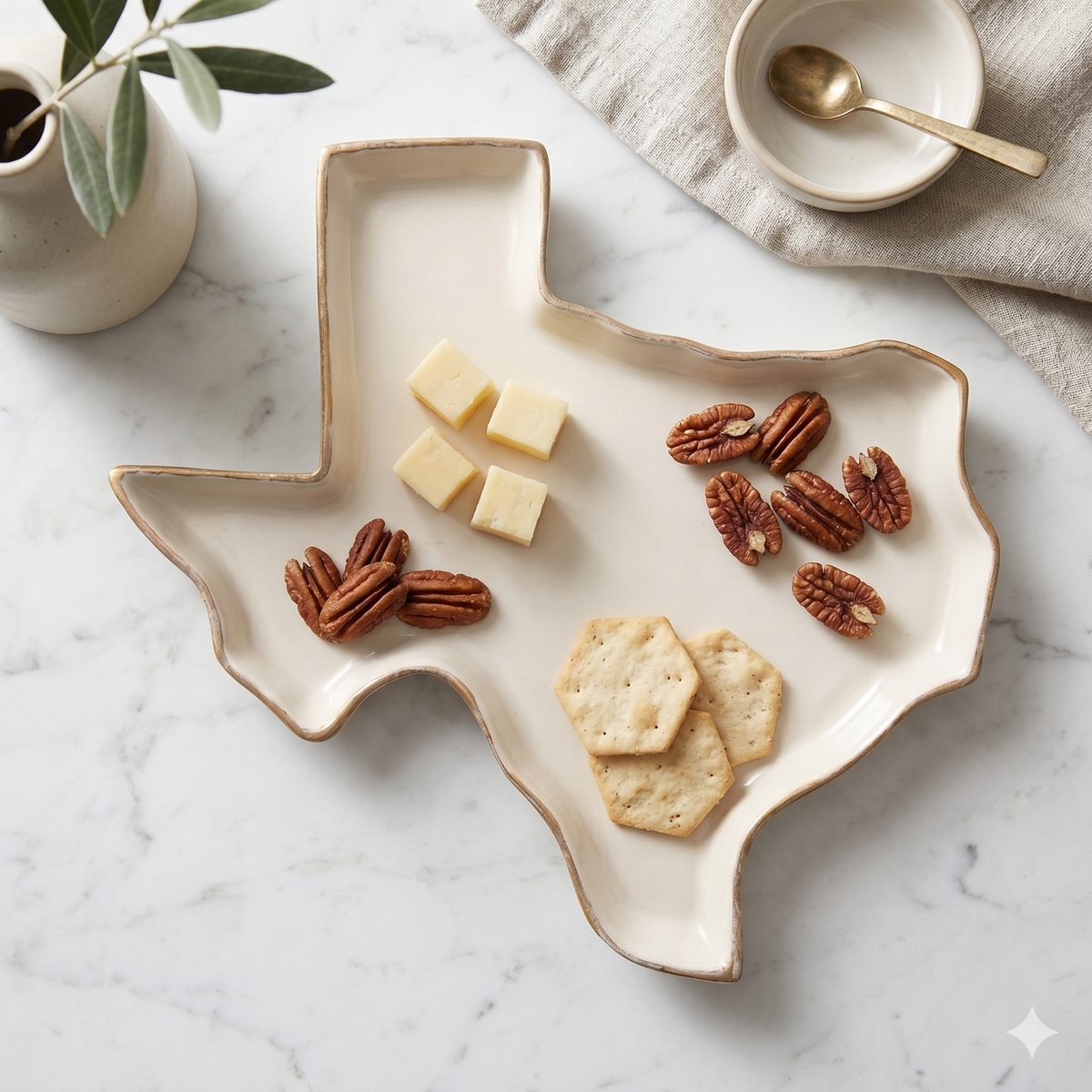 White and Gold Enamel Texas Tray