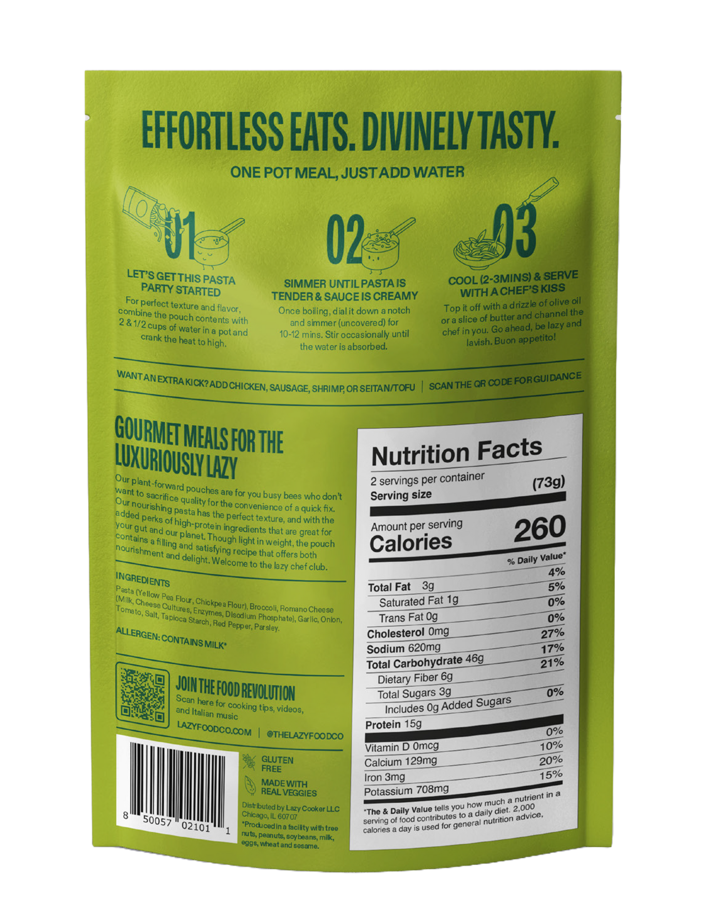 Lazy Food Co -  30g Protein Pasta Dinner | Broccoli, garlic & oil