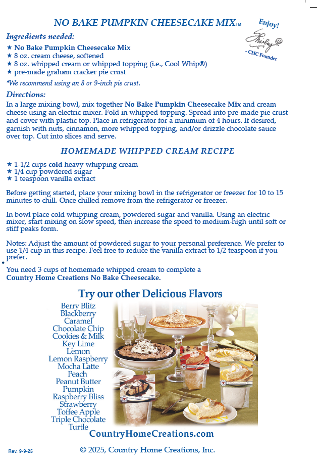 Country Home Creations - No Bake Pumpkin Cheesecake Mix