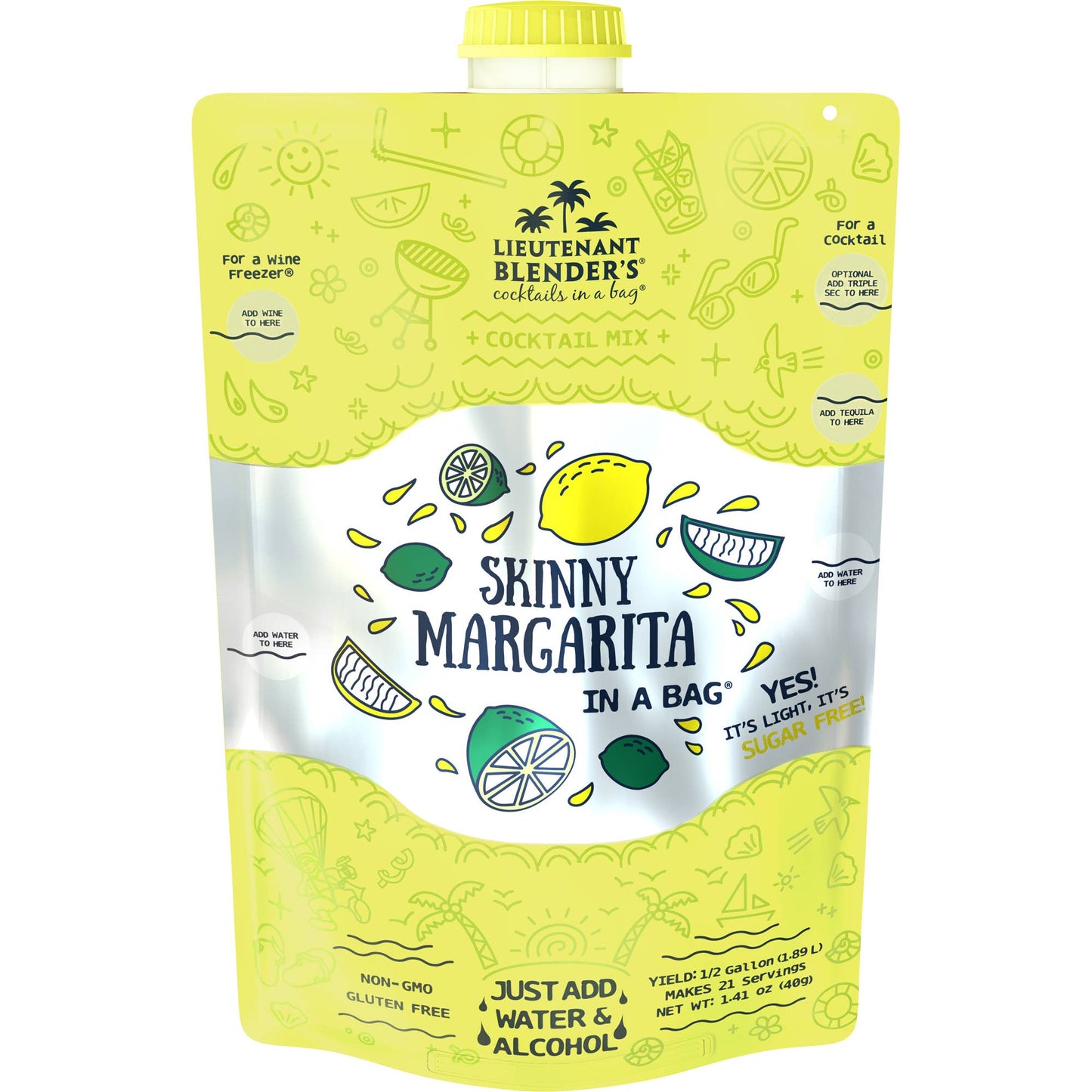 Lieutenant Blender's Cocktail Mixes - Skinny Margarita in a Bag® Cocktail / Mocktail Slushie Mixer