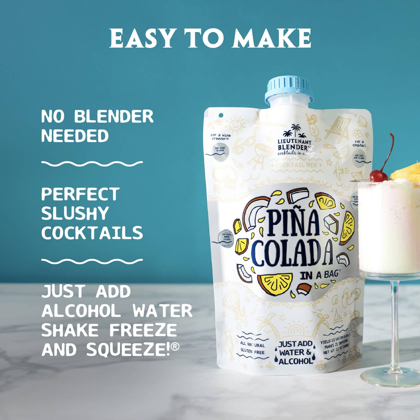 Lieutenant Blender's Cocktail Mixes - Pina Colada in a Bag® Cocktail / Mocktail Slushie Mixer