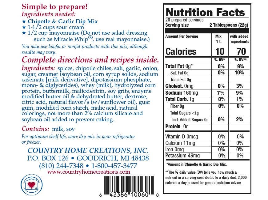 Country Home Creations - Chipotle Garlic Dip Mix