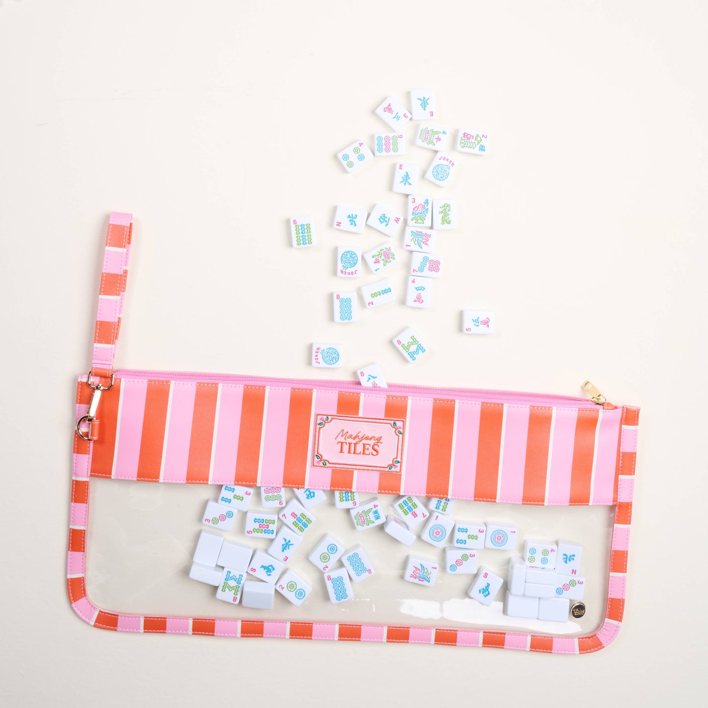 The Darling Effect - Mahjong Tile Keeper Pouch–Sicily Stripes Pink