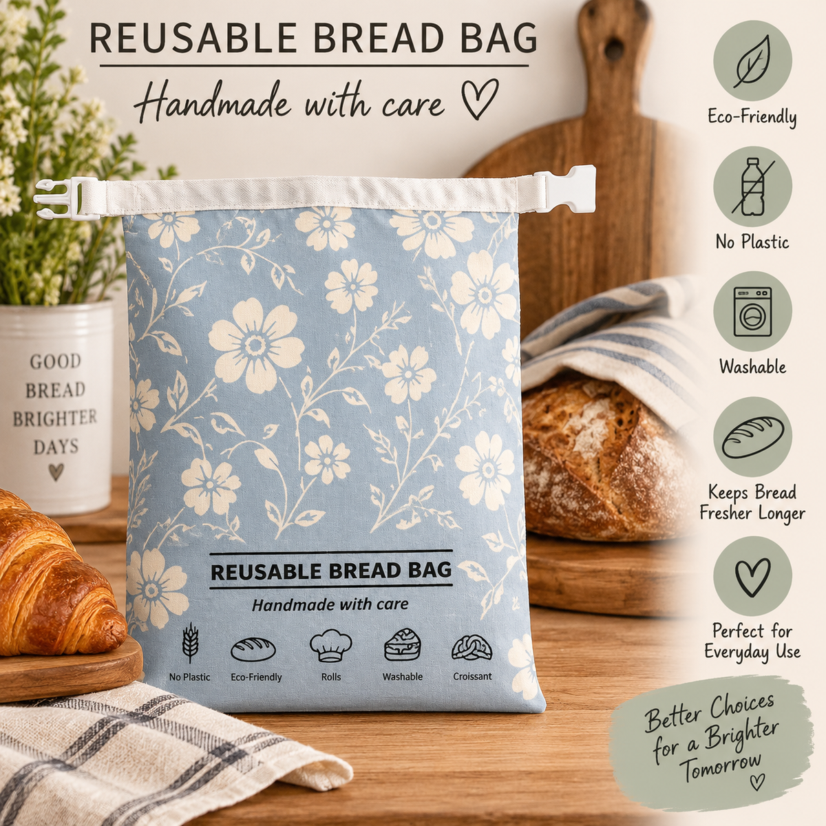 My Rustic Roots - Into The Blue Fields Reusable Bread Bag