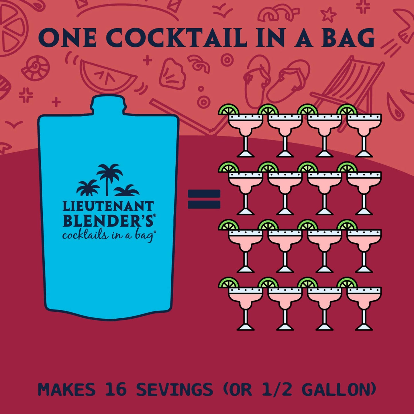 Lieutenant Blender's Cocktail Mixes - Peach Margarita in a Bag® Cocktail / Mocktail Slushie Mixer