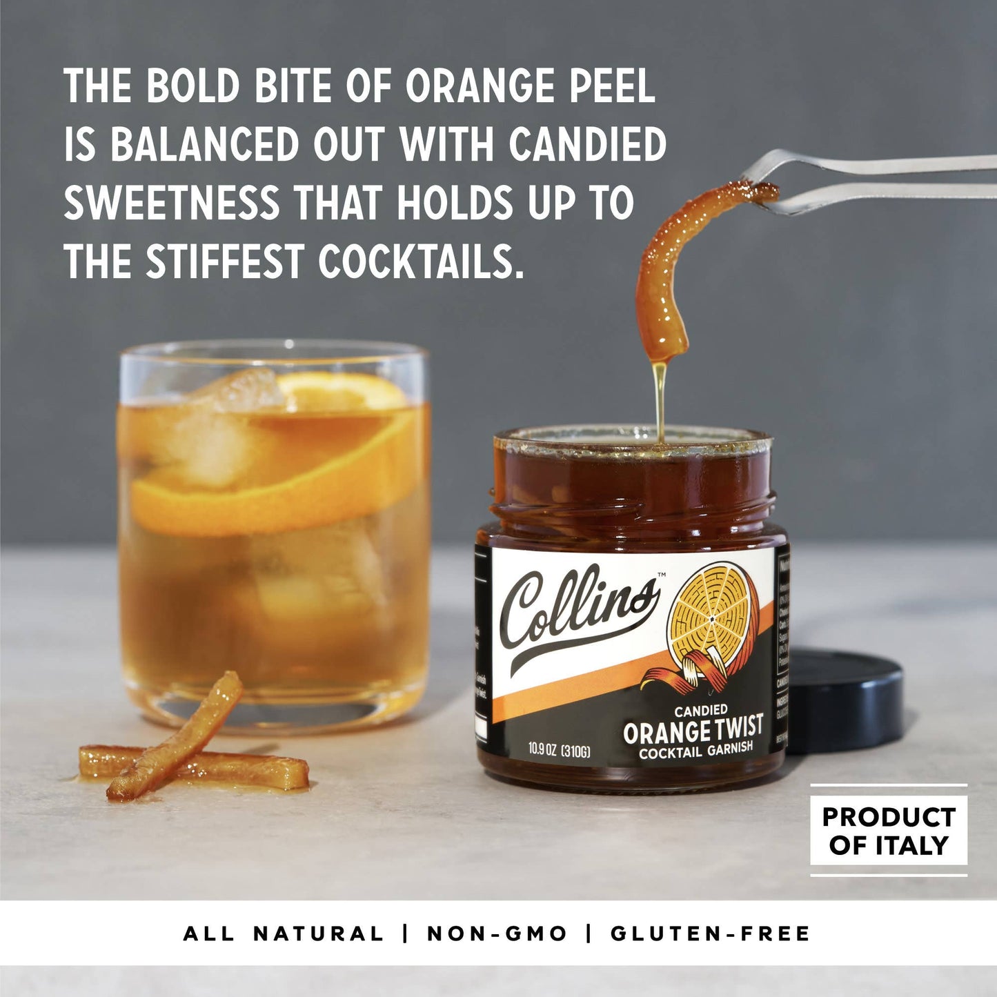 Collins - Italian Candied Orange Peel Twist Cocktail Garnish 10.9 oz