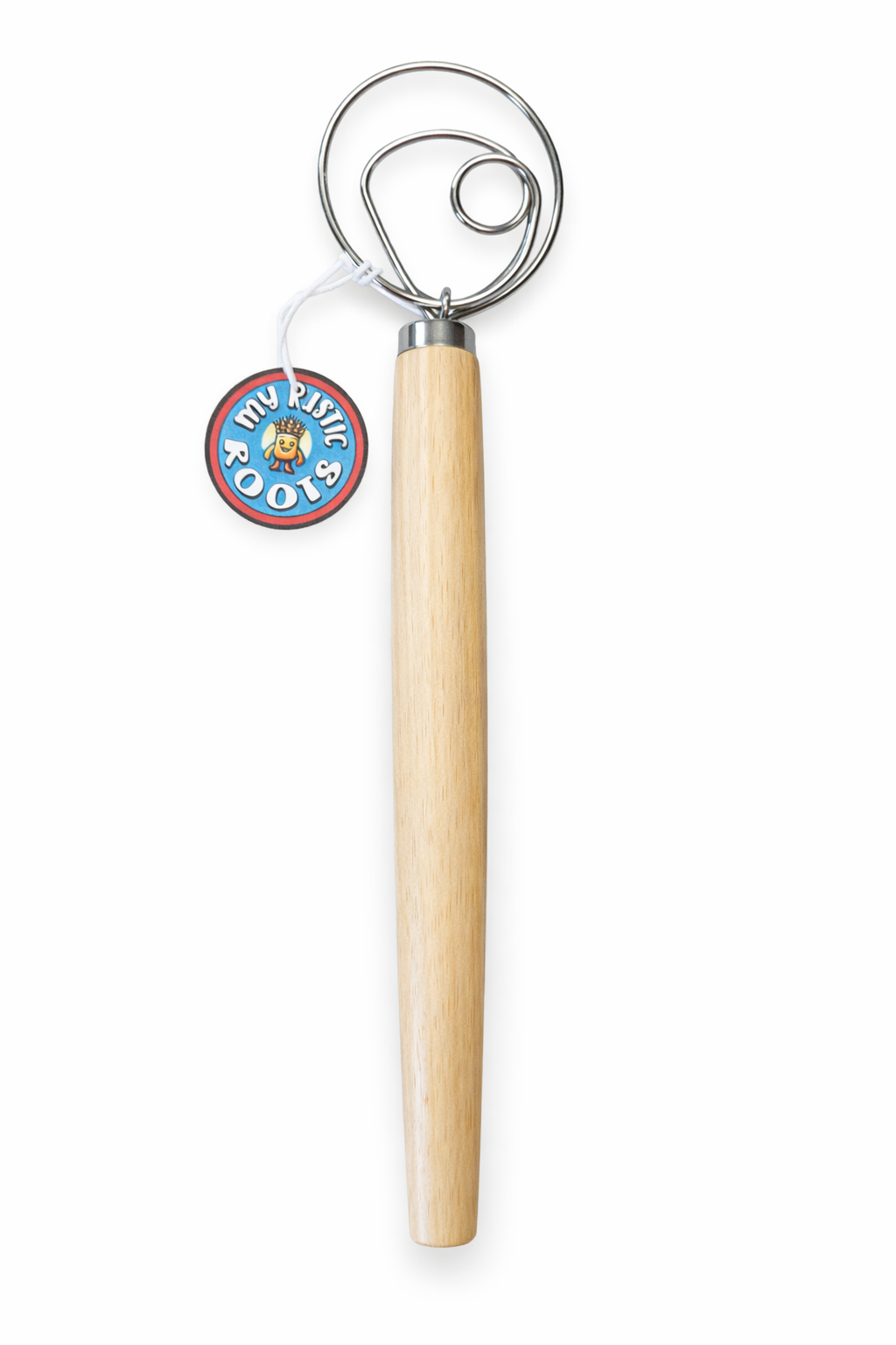 My Rustic Roots - 13" Danish Dough Whisk with Wood Handle - Single Loop