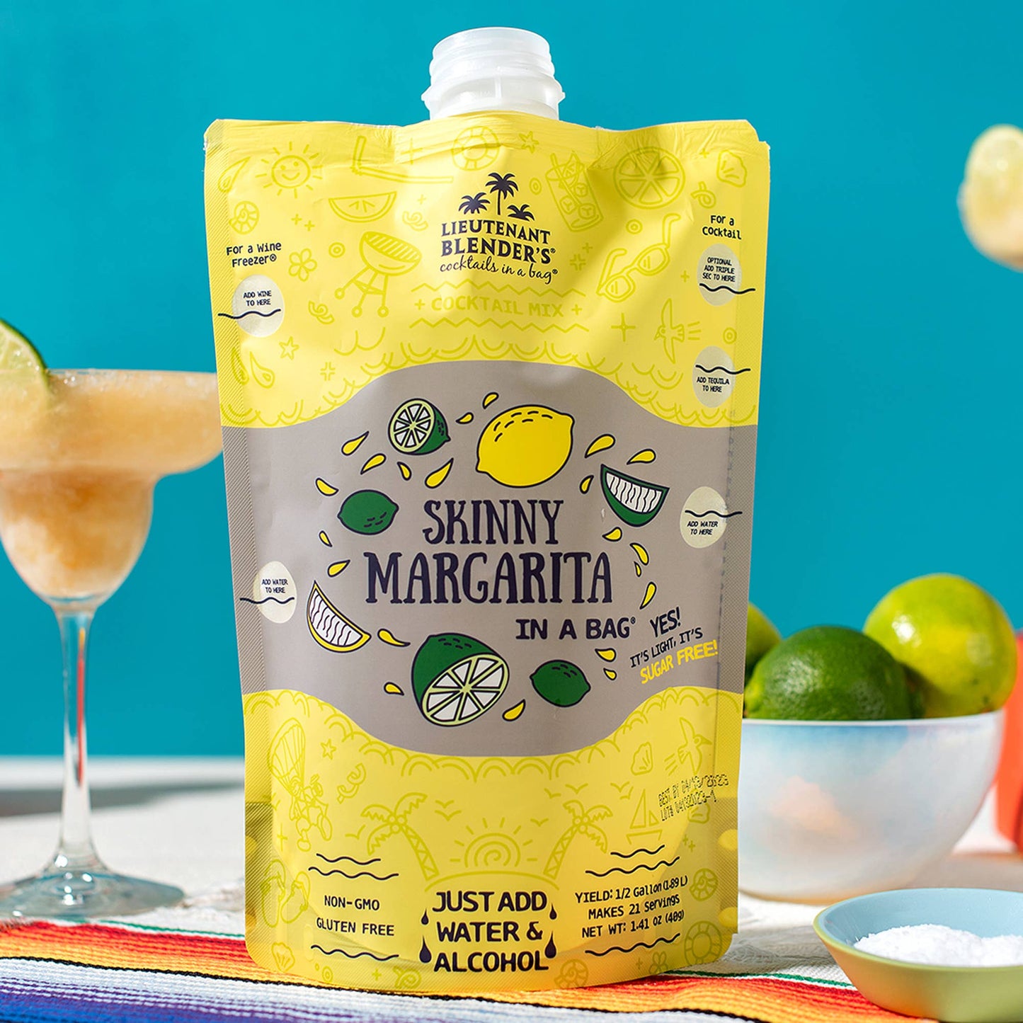 Lieutenant Blender's Cocktail Mixes - Skinny Margarita in a Bag® Cocktail / Mocktail Slushie Mixer