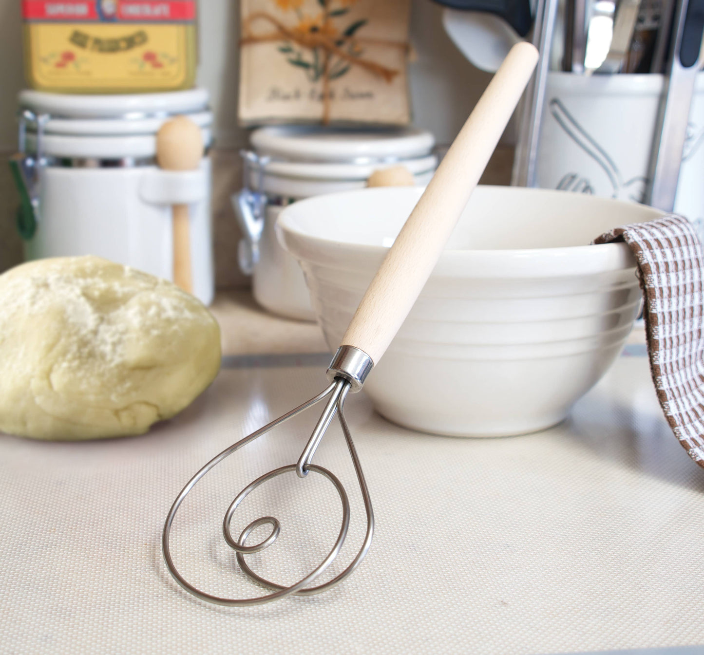 Fox Run Danish Dough Whisk, Stainless Steel and Wood, 12"