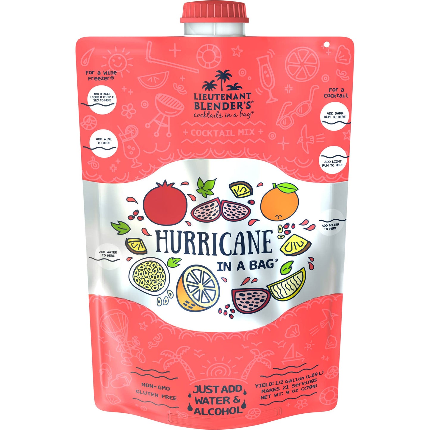 Lieutenant Blender's Cocktail Mixes - Hurricane in a Bag® Cocktail / Mocktail Slushie Mixer