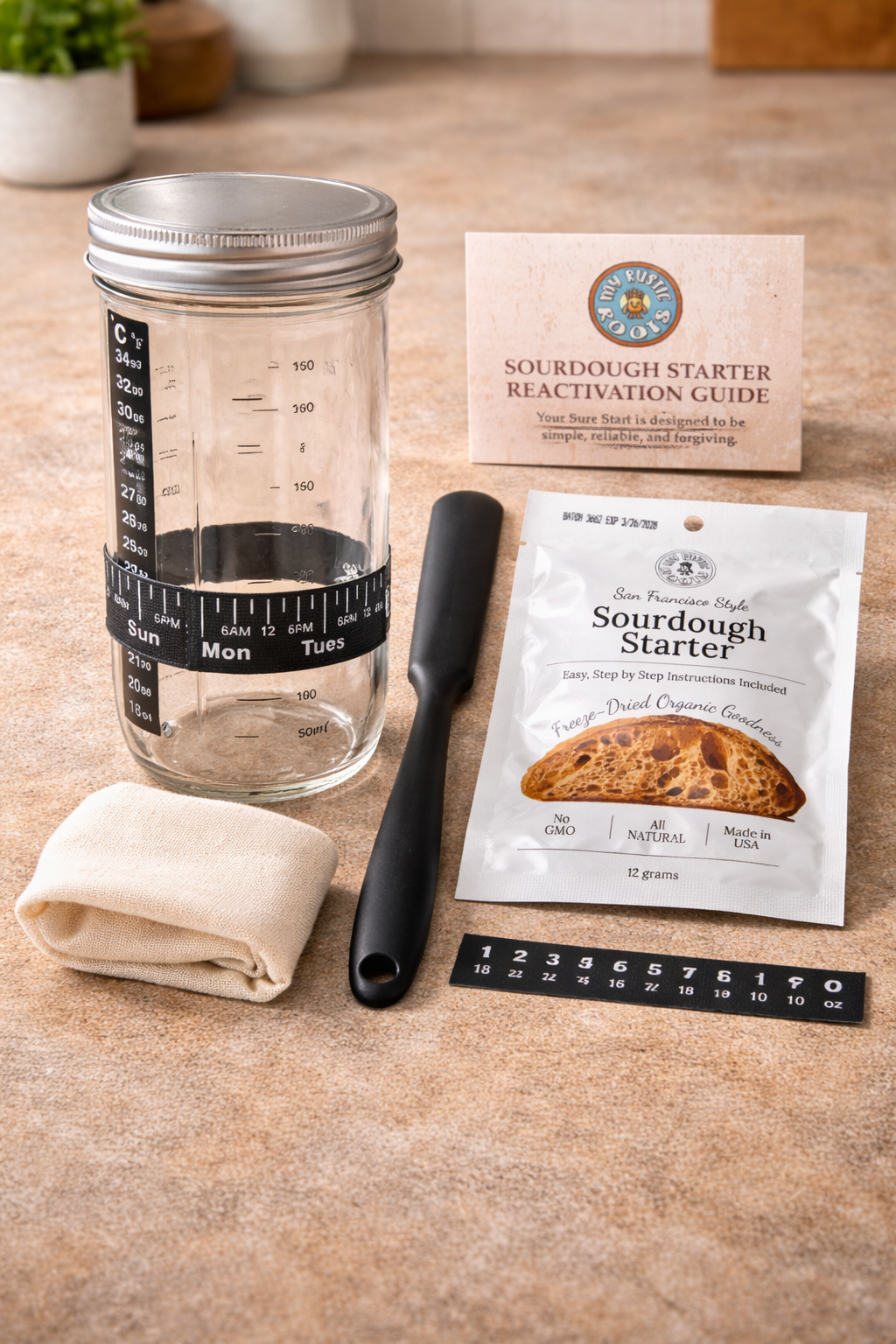 My Rustic Roots - Complete Sourdough Starter Jar Kit – BONUS BAG OF STARTER