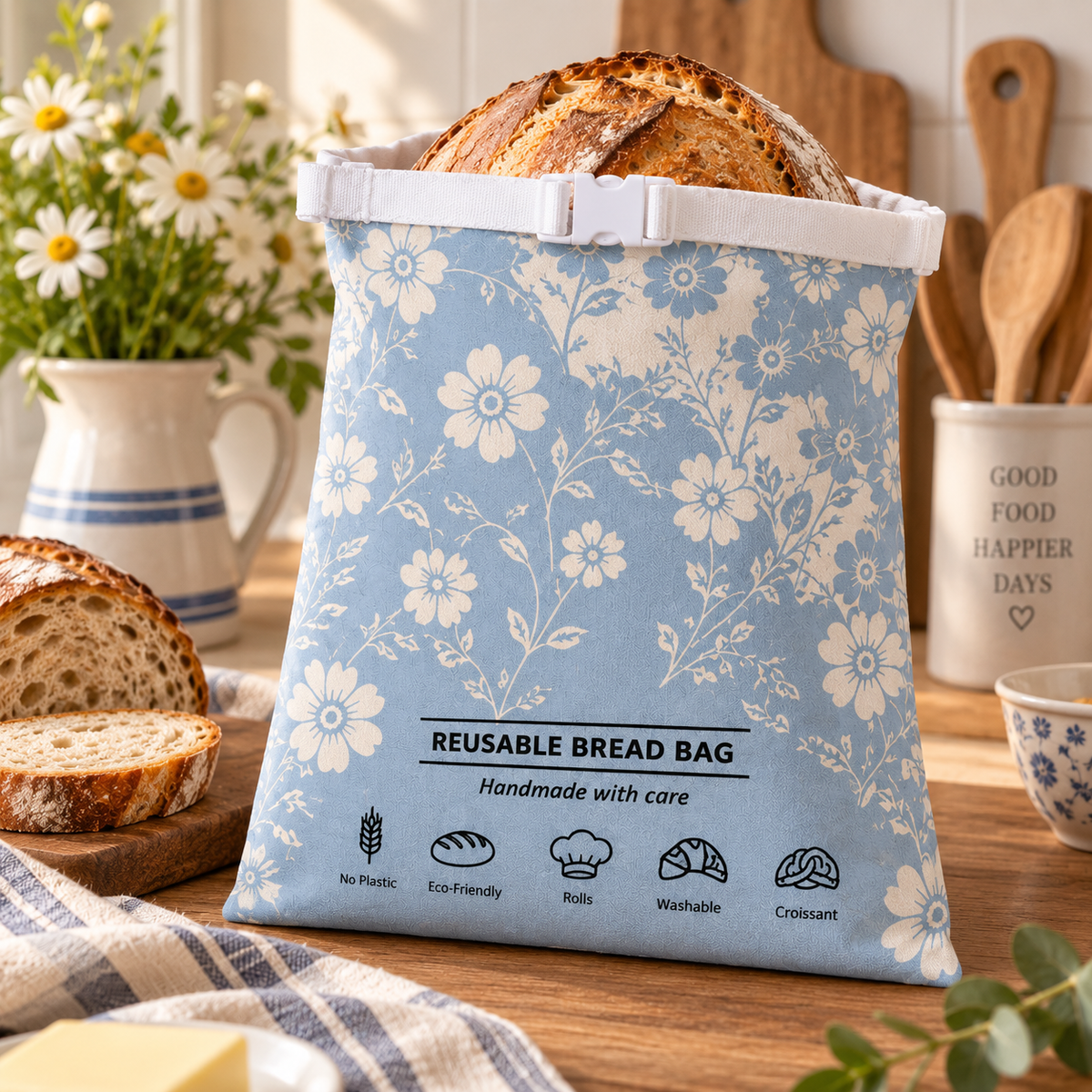 My Rustic Roots - Into The Blue Fields Reusable Bread Bag
