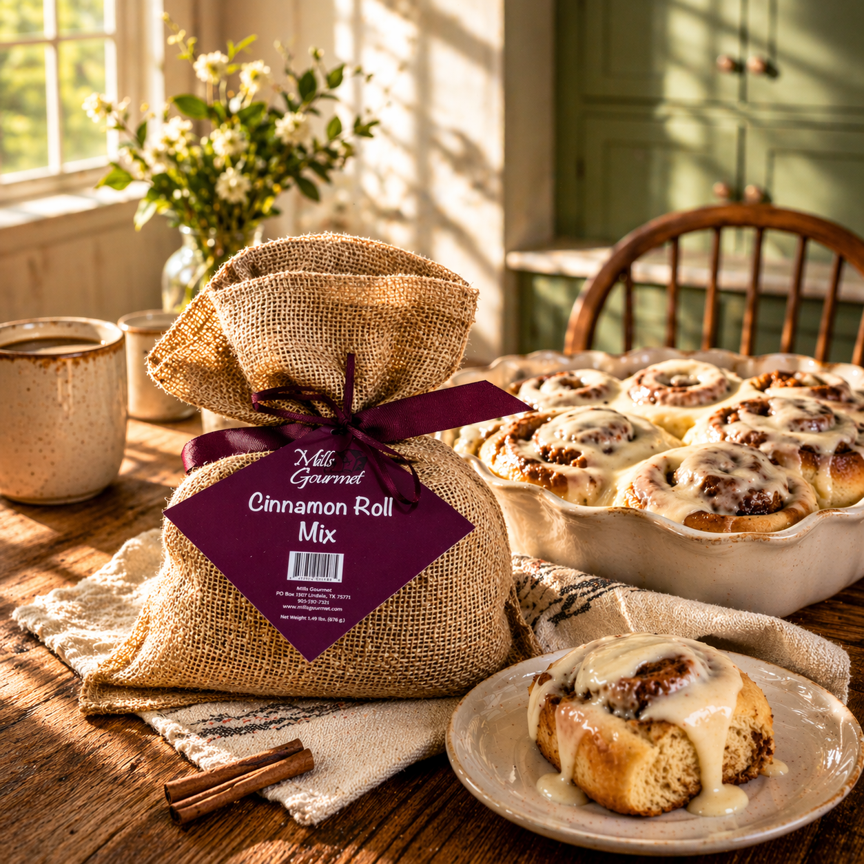 Mills Gourmet - Cinnamon Roll Mix - 12 Rolls - 1.5 lb Burlap Bag