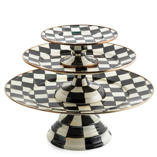 Small Pedestal Platter Violet Check