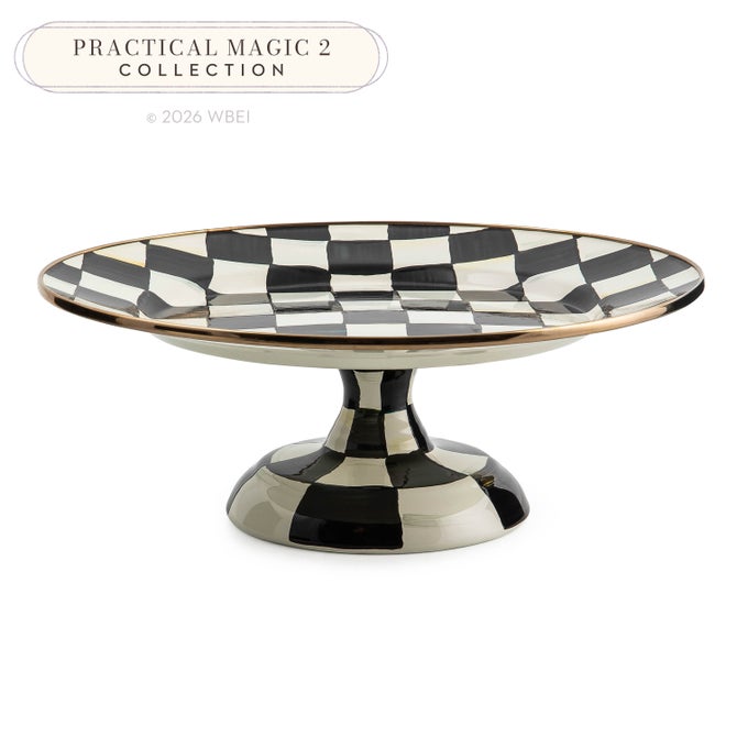 Small Pedestal Platter Violet Check