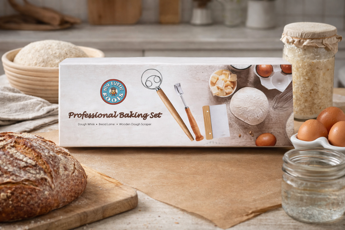 Professional Baking Set Dough Whisk, Bread Lame, & Scraper