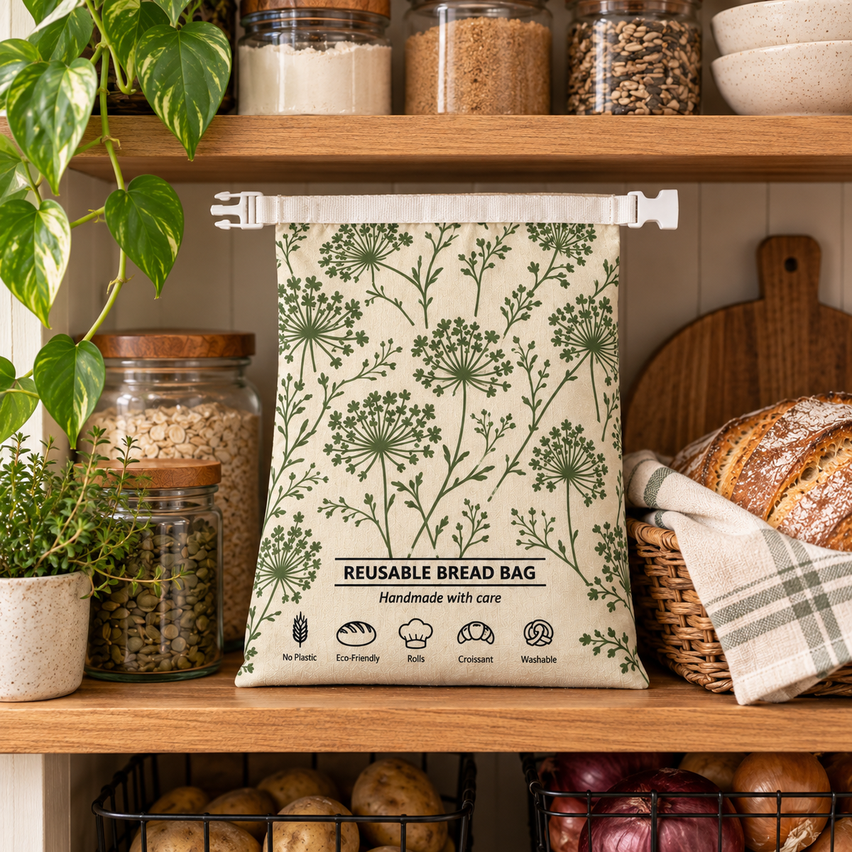 My Rustic Roots - Wishing Wisps in the Green Meadows Reusable Bread Bag