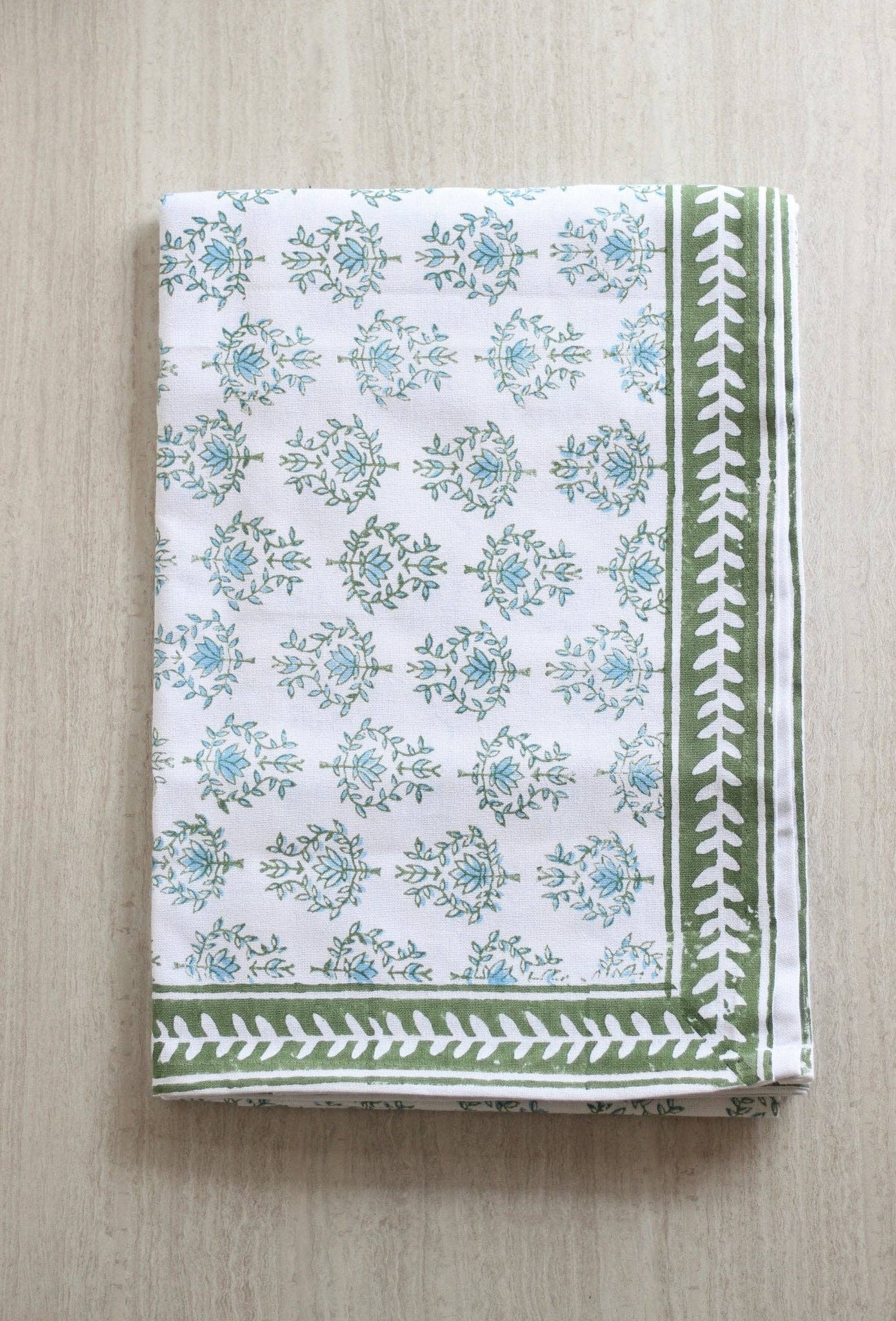 Mended - Table Throw - Lotus, Sage & Uniform Blue with Sage Vine Border