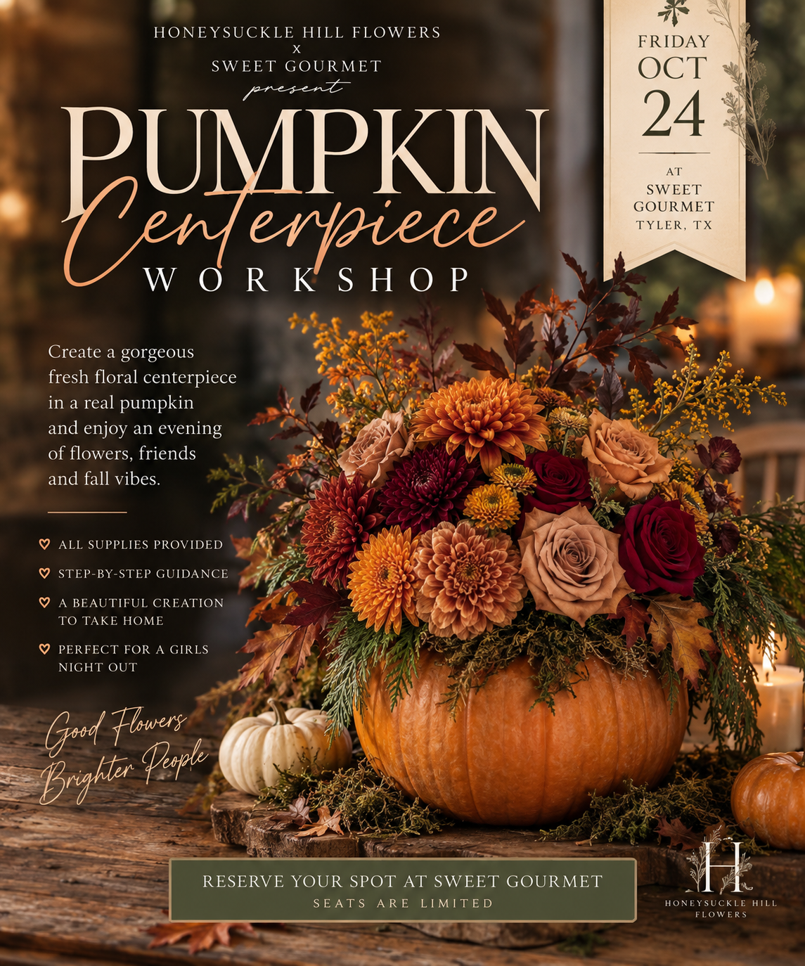 Honeysuckle Hill Pumpkin Floral Arrangement Class