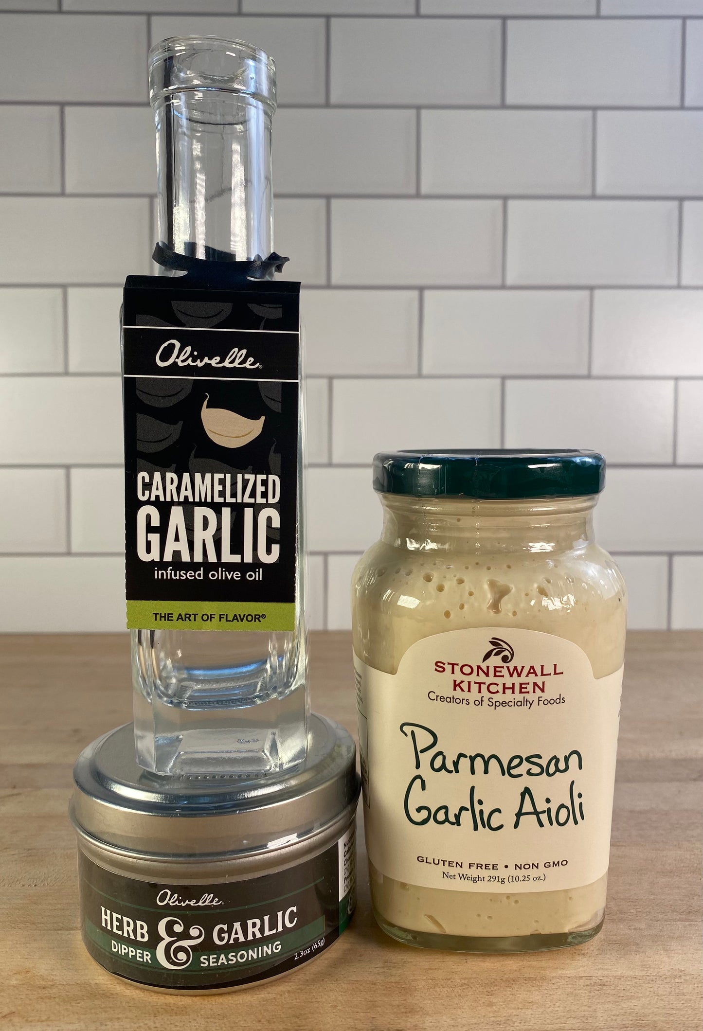 Caramelized Garlic Olive Oil + Herb & Garlic Dipper + Parmesan Garlic Aioli